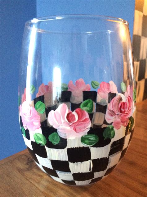 Hand Painted Stemless Wine Glasses Etsy