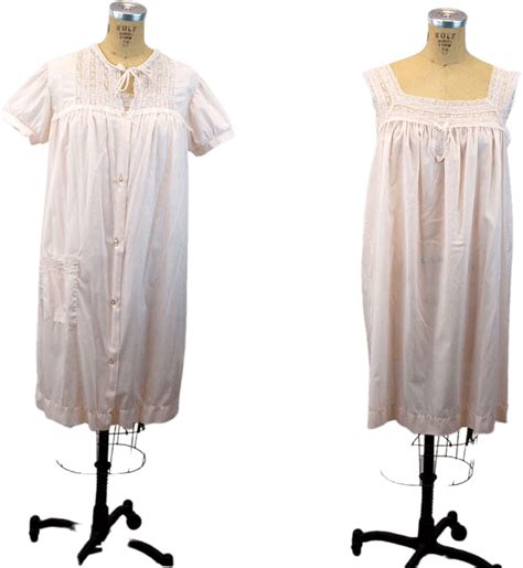 Vintage 60s Pink Cotton And Lace Nightgown And Robe Set Shop Thrilling