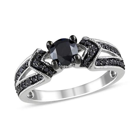1 Ct Tw Enhanced Black Diamond Engagement Ring In Sterling Silver