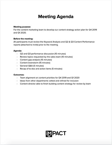 Example Of A Meeting Agenda Letter Template
