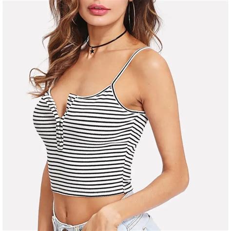 Summer Striped Crop Tops Cami Women Sexy Casual Spaghetti Strap Tank