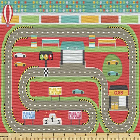 Car Race Track Fabric By The Yard Roadway Activity Car Racing