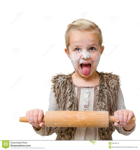 Funny Girl With Rolling Pin Stock Photo Image Of Bakery