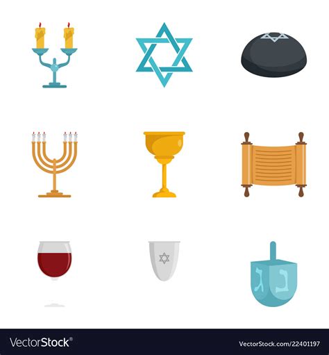 Jewish Icon Set Flat Style Royalty Free Vector Image