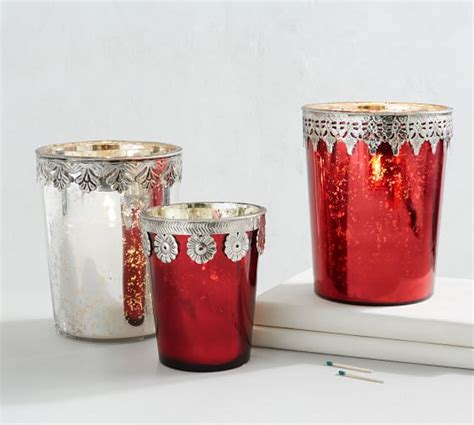 Spend this time at home to refresh your home decor style! Red Mercury Glass Pillar Holders | Candle Holder | Pottery ...