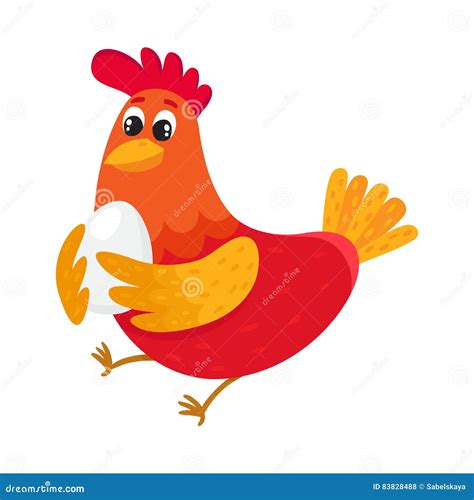 Funny Cartoon Red Chicken Hen Standing And Smiling Happily Stock