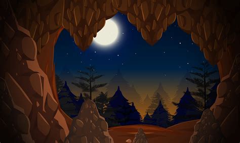 A Cave Entrance At Night 301028 Vector Art At Vecteezy
