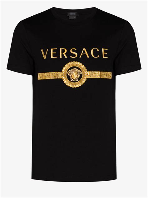 Versace Logo Print Cotton T Shirt In Black For Men Lyst