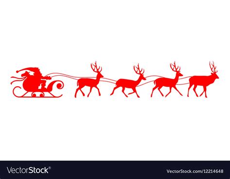 Santa Sleigh Reindeer Red Silhouette Royalty Free Vector