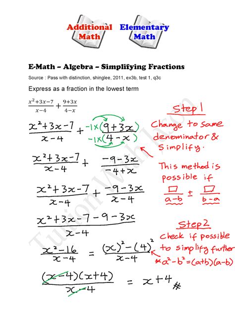 E-Math - Algebra - Simplifying Fractions (2) | Singapore Additional Math (A-Math) and Math (E ...