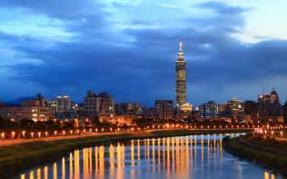 China Taiwan Taipei City River Night Sky Clouds Lights Reflection