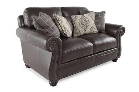 Nailhead Trimmed Leather 64 Loveseat In Dark Brown Mathis Brothers