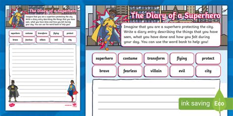 Diary Of A Superhero Writing Template Teacher Made