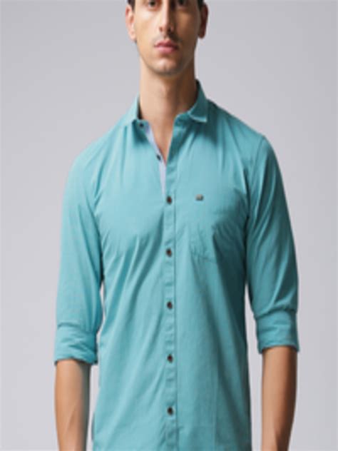 Buy True Blue Men Teal Blue Regular Fit Solid Casual Shirt Shirts For