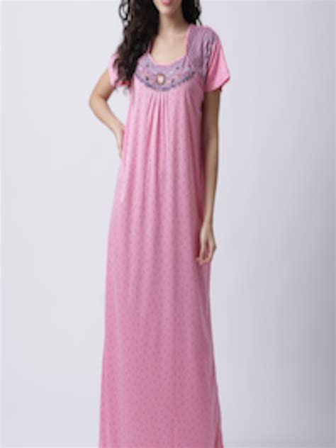 Buy Secret Wish Women Pink Printed Maxi Nightdress Nightdress For