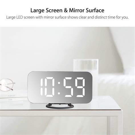 Alarm Clock Large Digital Led Display Sensor Automatic Portable Modern Battery Operated Mirror