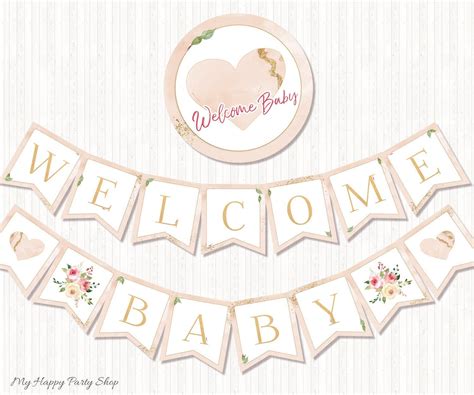 Welcome Baby Banner Printable Girl Baby Shower Banner Blush Etsy