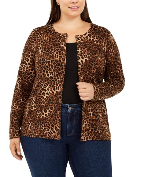 Charter Club Plus Size Animal Print Cardigan Sweater Created For Macy