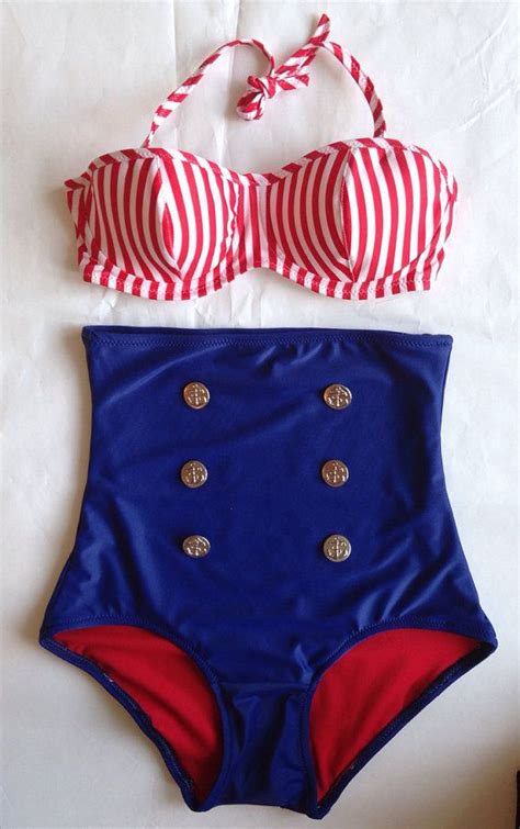 Hello Sailor Nautical High Waist Bikini With Underwire Top On Etsy