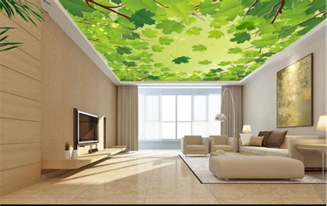 3d Green Leaves D145 Ceiling Wallpaper Removable Self Adhesive Etsy