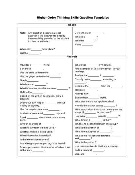 Higher order thinking is a crucial aspect of a 21st century science education. Higher Order Thinking Skills Question Templates.PDF ...