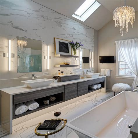 The bright white base, accented by cool grays and blacks, and tied together with warm woody shades will remain on trend for years to come. Modern Bathroom Design - Drury Design
