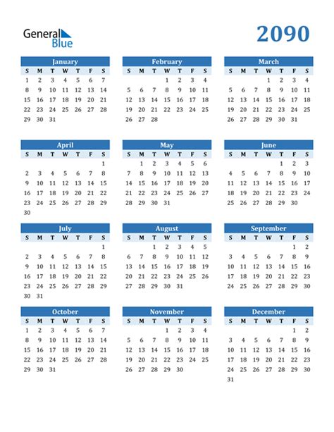 2090 Calendar Pdf Word Excel