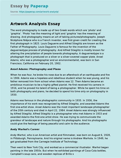 Artwork Analysis Free Essay Example
