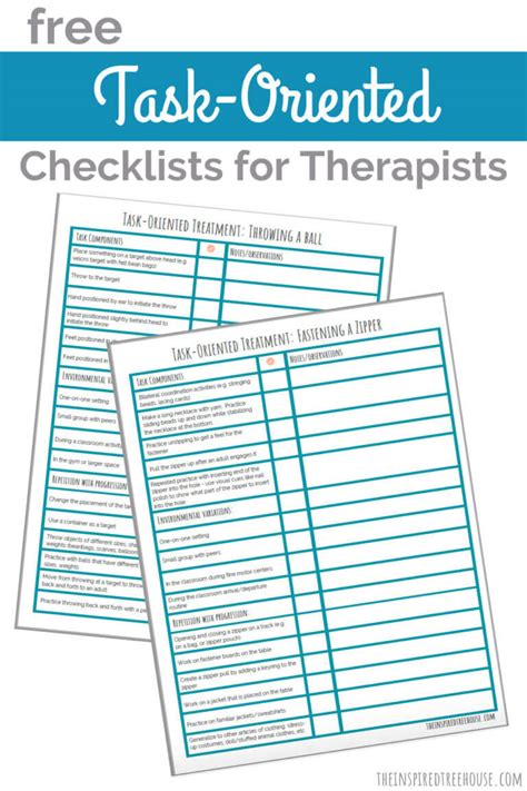 Free Task Oriented Checklists For Therapists The Inspired Treehouse
