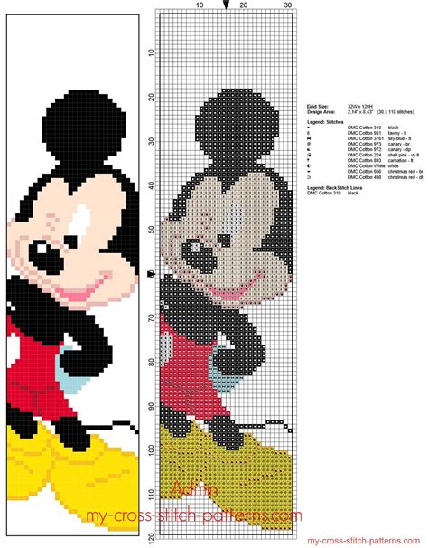 Disney Mickey Mouse Children Bookmark Free Cross Stitch Pattern Free