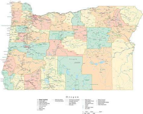 State Map of Oregon in Adobe Illustrator vector format. Detailed
