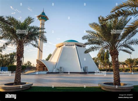 beautiful masjid in king fahad park dammam saudi arabia with clear blue sky background view
