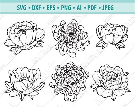 Peony Svg Flower Outline Svg Wedding Bouquet Svg File For Cricut Paper