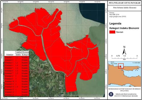 Pada tahun 2017, kabupaten ini memiliki luas wilayah 199,26 km² dan jumlah penduduk sebesar 1.663.479 jiwa dengan sebaran penduduk 8.348 jiwa/km². Gambar 33 Peta sebaran indeks ekonomi di wilayah Ujung ...