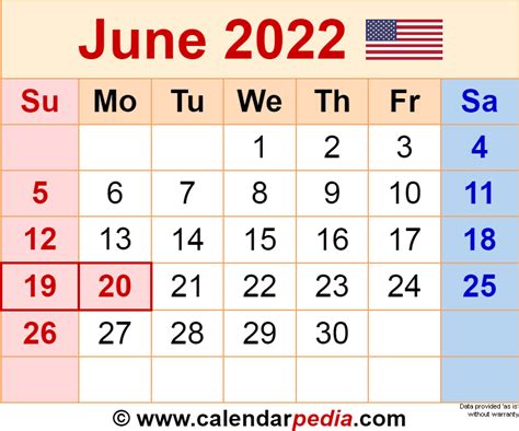 June 2022 Calendar Templates For Word Excel And Pdf