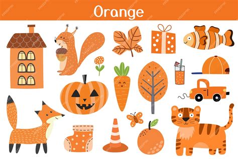 Premium Vector Orange Color Objects Set Learning Colors For Kids Cute