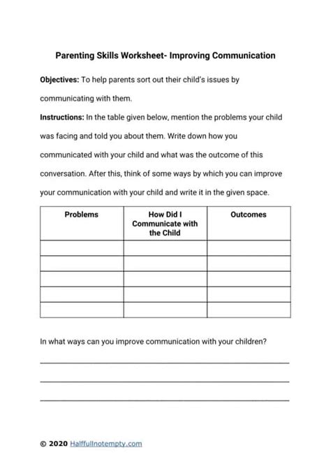 Parenting Skills Worksheets 7 Optimistminds 2022