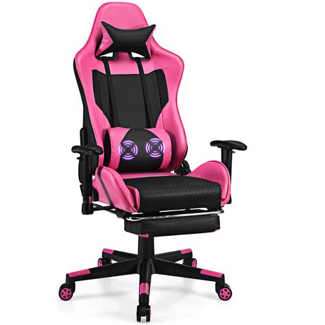 Massage Gaming Chair Reclining Racing Office Chair With Lumbar Support Pink Ebay