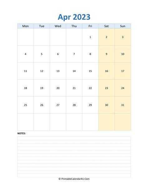 April 2023 Calendar Templates