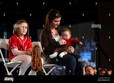Willow Palin Piper Palin And Trig Palin On Stage At A Sarah Palin Rally In Wilmington Ohio
