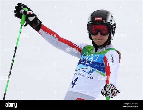 Kathrin Zettel Of Austria Reacts In The Finish Area After Her First Run