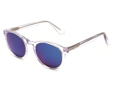 85 00 85 00 Crystal Clear Round Sunglasses With Dark Blue Mirror Lens 100 In Stock Add To
