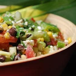 Cucumber, avocado, green onion, radish, queso fresco, sesame seeds, pickled red onion, green goddess dressing. Black Bean, Corn, and Tomato Salad with Feta Cheese ...