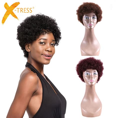 Afro Kinky Curly 8inch Short Bob Wigs For Black Women X Tress Natural Black Color Africa Style