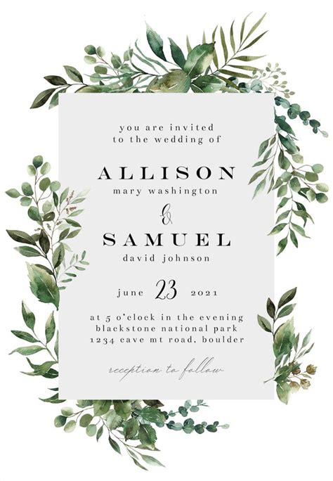 Simple Wedding Invitations Greenery Border Rsvp Card Etsy