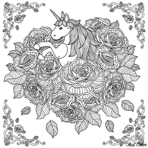 Artistic or educative coloring pages ? Unicorn mandala - Unicorns Adult Coloring Pages