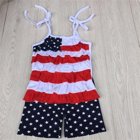 Fourth Of July Kids Clothing Boutique Toddler Girls Red Striped With