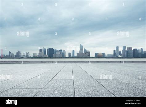 Empty Floor With Cityscape And Skyline Of Hangzhou Stock Photo Alamy
