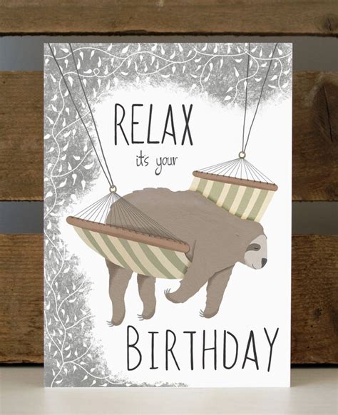 Relax Its Your Birthday Greeting Card Hammock Sloth Etsy