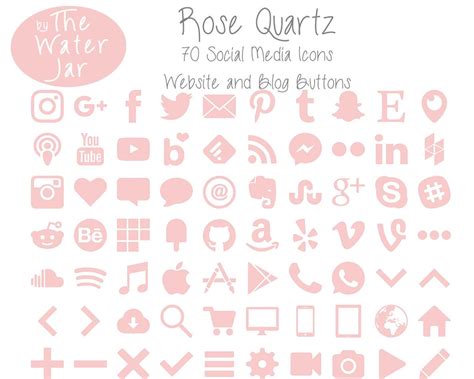Pink Social Media Icons In Rose Quartz Finish Pink Rose Etsy Canada